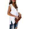 imageXIEERDUO Womens V Neck Lace Tank Tops Summer Casual Sleeveless Shirts Tops Side SplitAbwhite