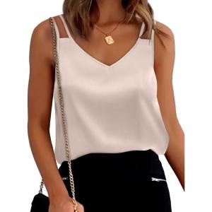 imageXIEERDUO V Neck Tank Tops for Women Silk Satin Summer Sleeveless Camisole S2XL03 Champagne