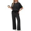 imageXIEERDUO Womens Side Slit Lounge Sets 2 Piece Travel Outfits Airport Tracksuit Oversized Wide Leg Loungewear S3XLA Black