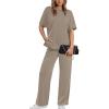 imageXIEERDUO Womens Side Slit Lounge Sets 2 Piece Travel Outfits Airport Tracksuit Oversized Wide Leg Loungewear S3XLA Khaki