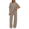 imageXIEERDUO Womens Side Slit Lounge Sets 2 Piece Travel Outfits Airport Tracksuit Oversized Wide Leg Loungewear S3XLA Khaki