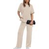 imageXIEERDUO Womens Side Slit Lounge Sets 2 Piece Travel Outfits Airport Tracksuit Oversized Wide Leg Loungewear S3XLApricot