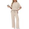 imageXIEERDUO Womens Side Slit Lounge Sets 2 Piece Travel Outfits Airport Tracksuit Oversized Wide Leg Loungewear S3XLApricot