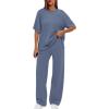 imageXIEERDUO Womens Side Slit Lounge Sets 2 Piece Travel Outfits Airport Tracksuit Oversized Wide Leg Loungewear S3XLBlue