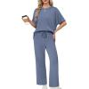 imageXIEERDUO Womens Side Slit Lounge Sets 2 Piece Travel Outfits Airport Tracksuit Oversized Wide Leg Loungewear S3XLBlue