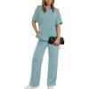imageXIEERDUO Womens Side Slit Lounge Sets 2 Piece Travel Outfits Airport Tracksuit Oversized Wide Leg Loungewear S3XLLake Blue