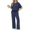 imageXIEERDUO Womens Side Slit Lounge Sets 2 Piece Travel Outfits Airport Tracksuit Oversized Wide Leg Loungewear S3XLNavy