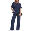 imageXIEERDUO Womens Side Slit Lounge Sets 2 Piece Travel Outfits Airport Tracksuit Oversized Wide Leg Loungewear S3XLNavy