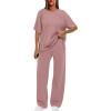 imageXIEERDUO Womens Side Slit Lounge Sets 2 Piece Travel Outfits Airport Tracksuit Oversized Wide Leg Loungewear S3XLPink