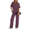 imageXIEERDUO Womens Side Slit Lounge Sets 2 Piece Travel Outfits Airport Tracksuit Oversized Wide Leg Loungewear S3XLPurple