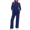 imageXIEERDUO Womens 2 Piece Lounge Sets Full Zip Up Sweatsuit Wide Leg Tracksuit Workout Outfits Fashion Airport WearNavy White