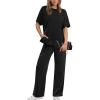 imageXIEERDUO Womens Side Slit Lounge Sets 2 Piece Travel Outfits Airport Tracksuit Oversized Wide Leg Loungewear S3XLA Black