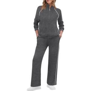 imageXIEERDUO Womens 2 Piece Lounge Sets Full Zip Up Sweatsuit Wide Leg Tracksuit Workout Outfits Fashion Airport WearDarkgray White