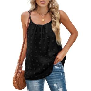 imageXIEERDUO Tank Top for Women Adjustable Spaghetti Strap Camisole Sleeveless Pom Pom Chiffon Blouses02black