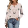 imageXIEERDUO Boho Tops for Women Blouses Dressy Casual V Neck Long Sleeve Shirts Fall Outfits Trendy Vacation ClothesZ Begie Printed