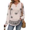 imageXIEERDUO Boho Tops for Women Blouses Dressy Casual V Neck Long Sleeve Shirts Fall Outfits Trendy Vacation ClothesZ Begie Printed