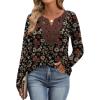imageXIEERDUO Boho Tops for Women Blouses Dressy Casual V Neck Long Sleeve Shirts Fall Outfits Trendy Vacation ClothesZ Grey Printed