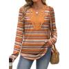 imageXIEERDUO Boho Tops for Women Blouses Dressy Casual V Neck Long Sleeve Shirts Fall Outfits Trendy Vacation ClothesZ Orange Printed