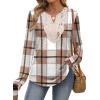 imageXIEERDUO Boho Tops for Women Blouses Dressy Casual V Neck Long Sleeve Shirts Fall Outfits Trendy Vacation ClothesZ Plaid Brown
