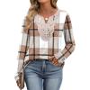 imageXIEERDUO Boho Tops for Women Blouses Dressy Casual V Neck Long Sleeve Shirts Fall Outfits Trendy Vacation ClothesZ Plaid Brown