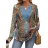 imageXIEERDUO Boho Tops for Women Blouses Dressy Casual V Neck Long Sleeve Shirts Fall Outfits Trendy Vacation ClothesZ Print Black