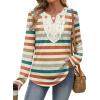 imageXIEERDUO Boho Tops for Women Blouses Dressy Casual V Neck Long Sleeve Shirts Fall Outfits Trendy Vacation ClothesZ Striped Orange