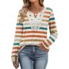 imageXIEERDUO Boho Tops for Women Blouses Dressy Casual V Neck Long Sleeve Shirts Fall Outfits Trendy Vacation ClothesZ Striped Orange