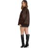 imageXIEERDUO Faux Leather Jacket Women Oversized Motorcycle Bomber Coats Zip Up Sleeve Pocket 2025 Fall Winter ClothesBrown