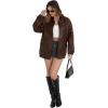 imageXIEERDUO Faux Leather Jacket Women Oversized Motorcycle Bomber Coats Zip Up Sleeve Pocket 2025 Fall Winter ClothesBrown