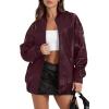 imageXIEERDUO Faux Leather Jacket Women Oversized Motorcycle Bomber Coats Zip Up Sleeve Pocket 2025 Fall Winter ClothesBurgundy