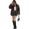 imageXIEERDUO Faux Leather Jacket Women Oversized Motorcycle Bomber Coats Zip Up Sleeve Pocket 2025 Fall Winter ClothesCoffee