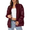 imageXIEERDUO Faux Leather Jacket Women Oversized Motorcycle Bomber Coats Zip Up Sleeve Pocket 2025 Fall Winter ClothesRed