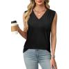 imageXIEERDUO Womens Tank Tops Loose Fit Casual Fashion Summer Soft Pleated V Neck Sleeveless BlousesAblack