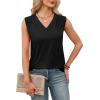 imageXIEERDUO Womens Tank Tops Loose Fit Casual Fashion Summer Soft Pleated V Neck Sleeveless BlousesAblack