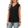 imageXIEERDUO Womens Tank Tops Loose Fit Casual Fashion Summer Soft Pleated V Neck Sleeveless BlousesAblack