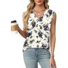 imageXIEERDUO Womens Tank Tops Loose Fit Casual Fashion Summer Soft Pleated V Neck Sleeveless BlousesBeige Black Flowers