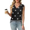 imageXIEERDUO Womens Tank Tops Loose Fit Casual Fashion Summer Soft Pleated V Neck Sleeveless BlousesBlack White Flowers
