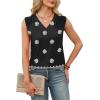 imageXIEERDUO Womens Tank Tops Loose Fit Casual Fashion Summer Soft Pleated V Neck Sleeveless BlousesBlack White Flowers