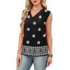 imageXIEERDUO Womens Tank Tops Loose Fit Casual Fashion Summer Soft Pleated V Neck Sleeveless BlousesBlack White Flowers