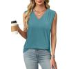 imageXIEERDUO Womens Tank Tops Loose Fit Casual Fashion Summer Soft Pleated V Neck Sleeveless BlousesBlue