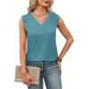 imageXIEERDUO Womens Tank Tops Loose Fit Casual Fashion Summer Soft Pleated V Neck Sleeveless BlousesBlue