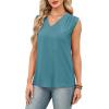 imageXIEERDUO Womens Tank Tops Loose Fit Casual Fashion Summer Soft Pleated V Neck Sleeveless BlousesBlue