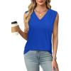 imageXIEERDUO Womens Tank Tops Loose Fit Casual Fashion Summer Soft Pleated V Neck Sleeveless BlousesDark Blue