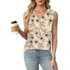 imageXIEERDUO Womens Tank Tops Loose Fit Casual Fashion Summer Soft Pleated V Neck Sleeveless BlousesKhaki Black Flower