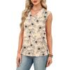 imageXIEERDUO Womens Tank Tops Loose Fit Casual Fashion Summer Soft Pleated V Neck Sleeveless BlousesKhaki Black Flower