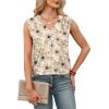 imageXIEERDUO Womens Tank Tops Loose Fit Casual Fashion Summer Soft Pleated V Neck Sleeveless BlousesKhaki Black Flower