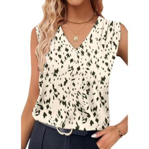 imageXIEERDUO Womens Tank Tops Loose Fit Casual Fashion Summer Soft Pleated V Neck Sleeveless BlousesLeopard Print