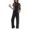 imageXIEERDUO Lounge Sets for Women Fashion Summer 2026 Two Piece Outfits Spring Short Sleeve Loungewear Airport Tracksuit Travel Track Suits Vacation Clothes Wide Leg Pants Matching Clothing Black M