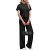 imageXIEERDUO Women Lounge Sets Summer Two Piece Outfits Spring Airport Wide Leg Loungewear Travel Short Sleeve Tracksuits Vacation Mock Neck Track Suits Woman Resort Cruise Wear Loose Fit Black S
