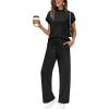 imageXIEERDUO Women Lounge Sets Summer Two Piece Outfits Spring Airport Wide Leg Loungewear Travel Short Sleeve Tracksuits Vacation Mock Neck Track Suits Woman Resort Cruise Wear Loose Fit Black S